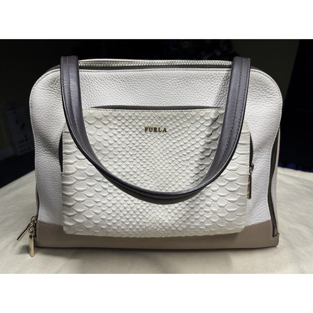 FURLA Leather Shoulder Bag Croco Embossed Bicolor‎ Large Crossbody Classic